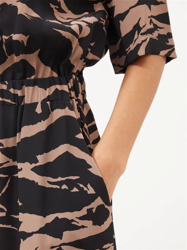 RAEY Camo-Tiger Print Silk Cinched Elastic Waist Wide-Leg Jumpsuit