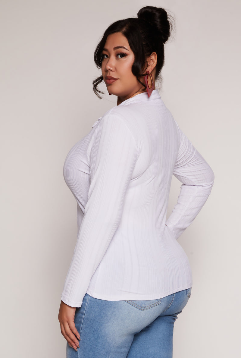 Plus Size Ribbed Knit Button Front Top