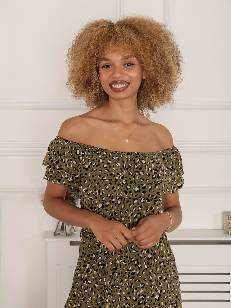 Animal Print Ruffle Jumpsuit, Green Animal