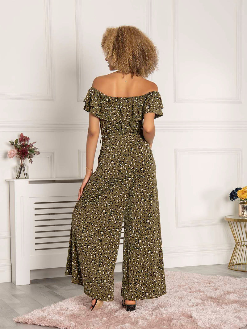 Animal Print Ruffle Jumpsuit, Green Animal
