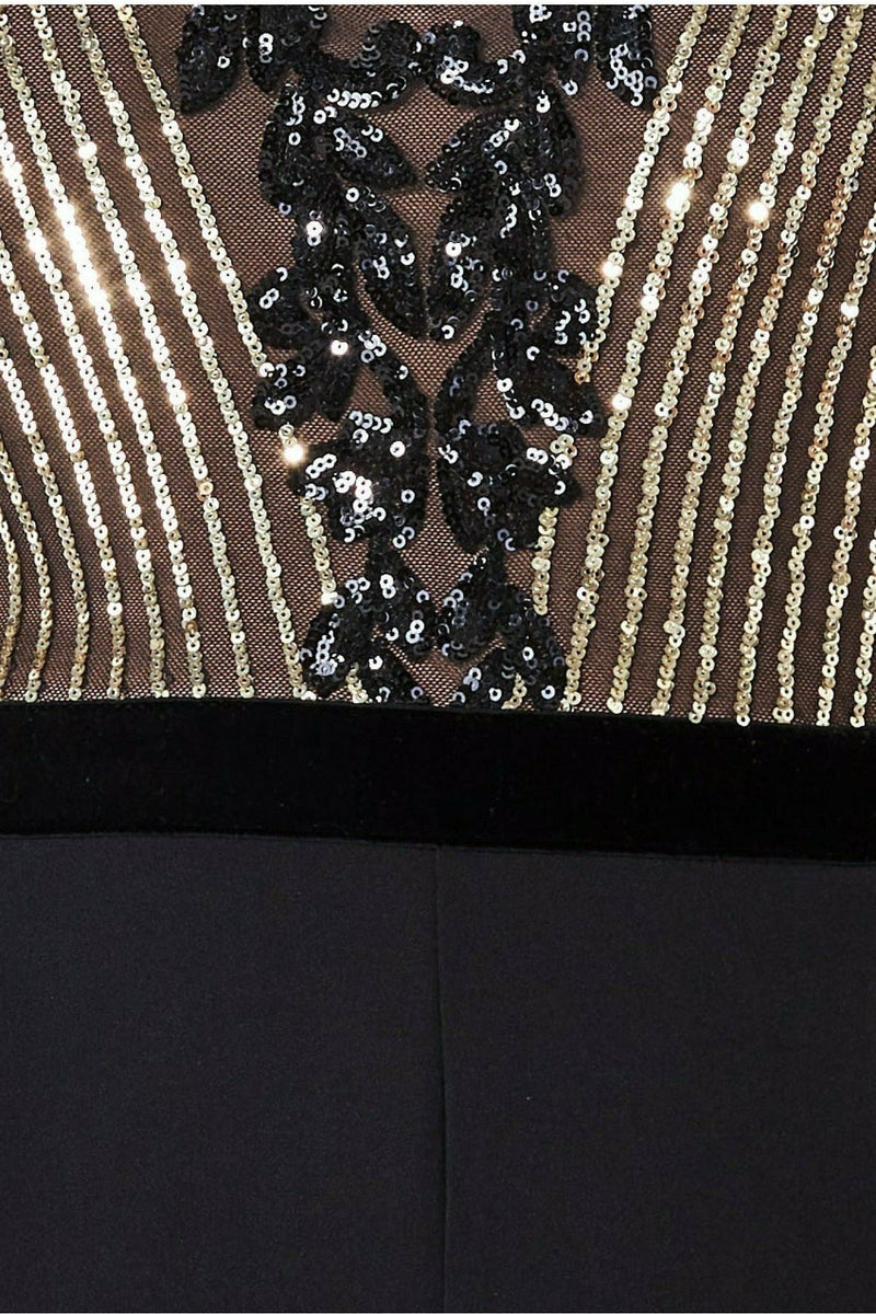 Goddiva Plus Sequin & Mesh Jumpsuit - Black