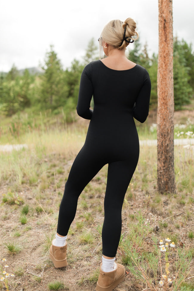 Power Play Black Square Neck Active Long Sleeve Jumpsuit FINAL SALE