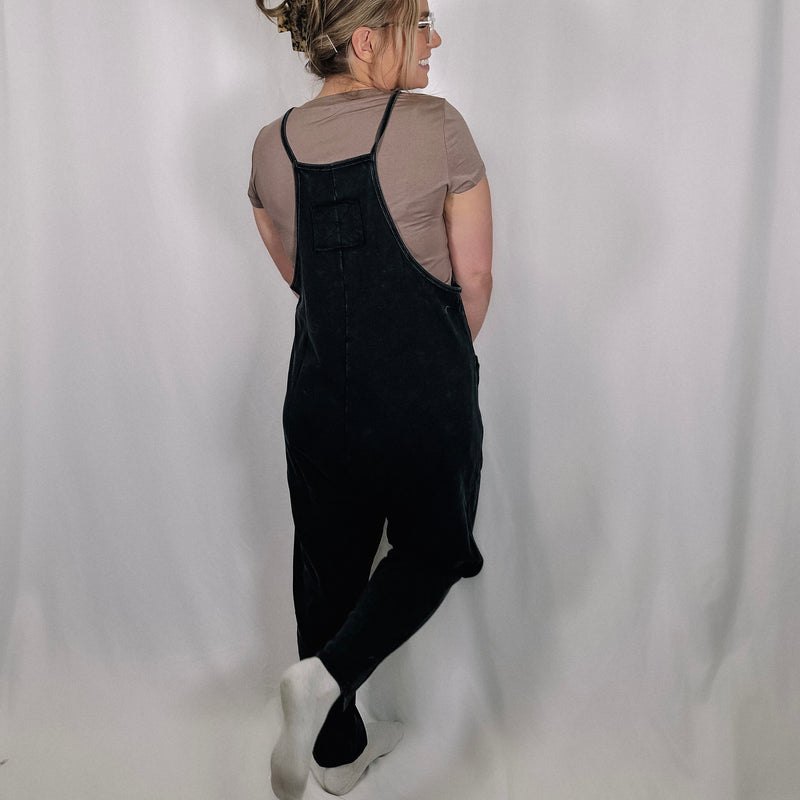Mineral Washed Harem Jumpsuit - Black