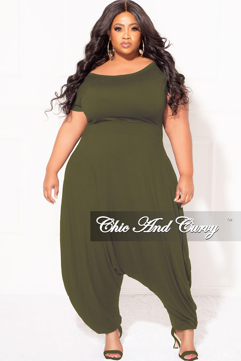 Final Sale Plus Size Harem Jumpsuit in Olive Green