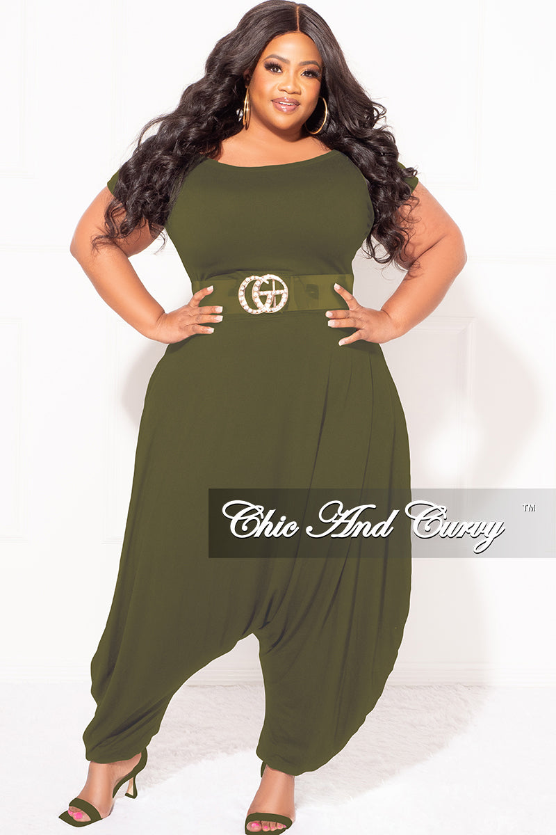 Final Sale Plus Size Harem Jumpsuit in Olive Green