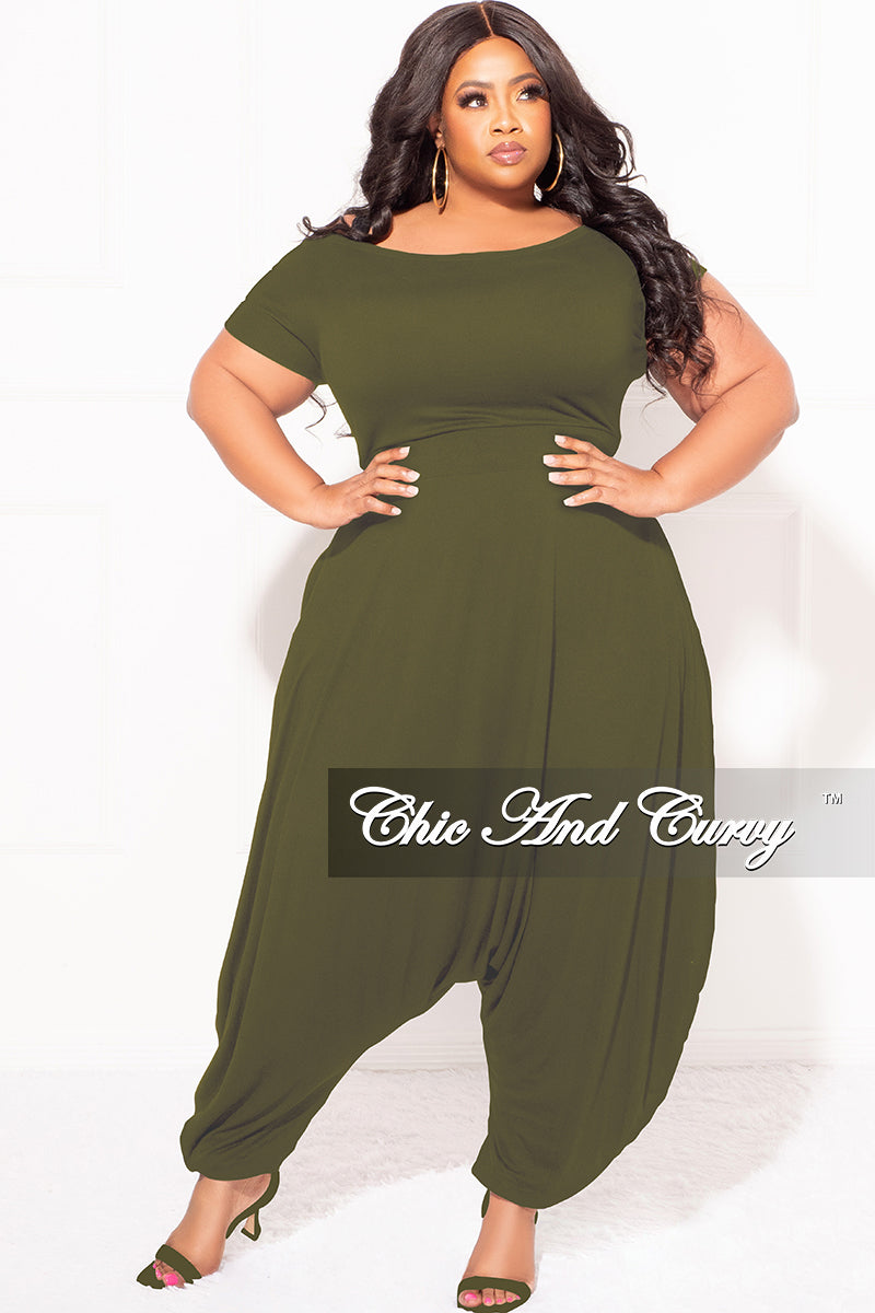 Final Sale Plus Size Harem Jumpsuit in Olive Green