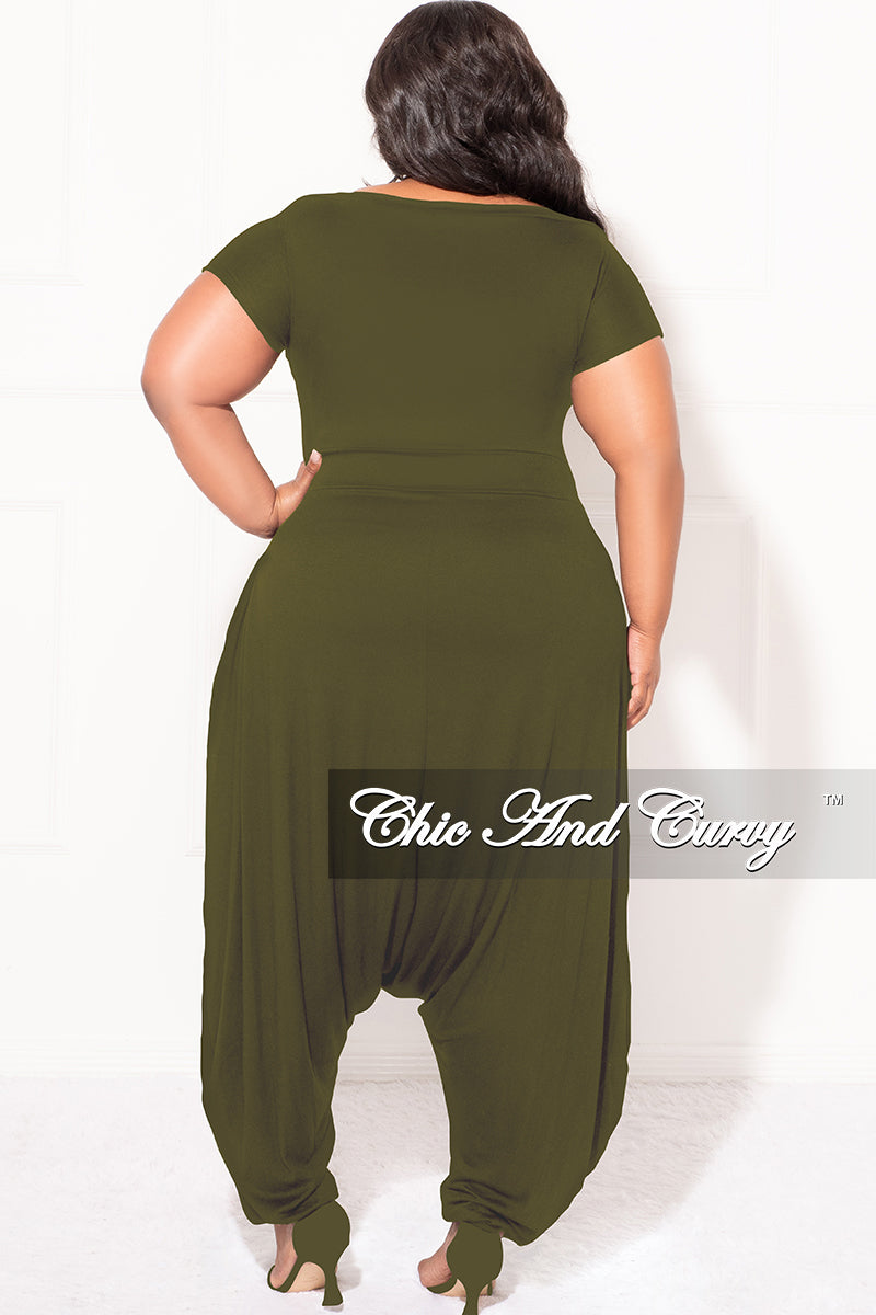 Final Sale Plus Size Harem Jumpsuit in Olive Green