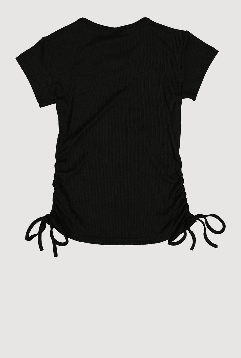 Girls Ribbed Knit Heart Keyhole T Shirt