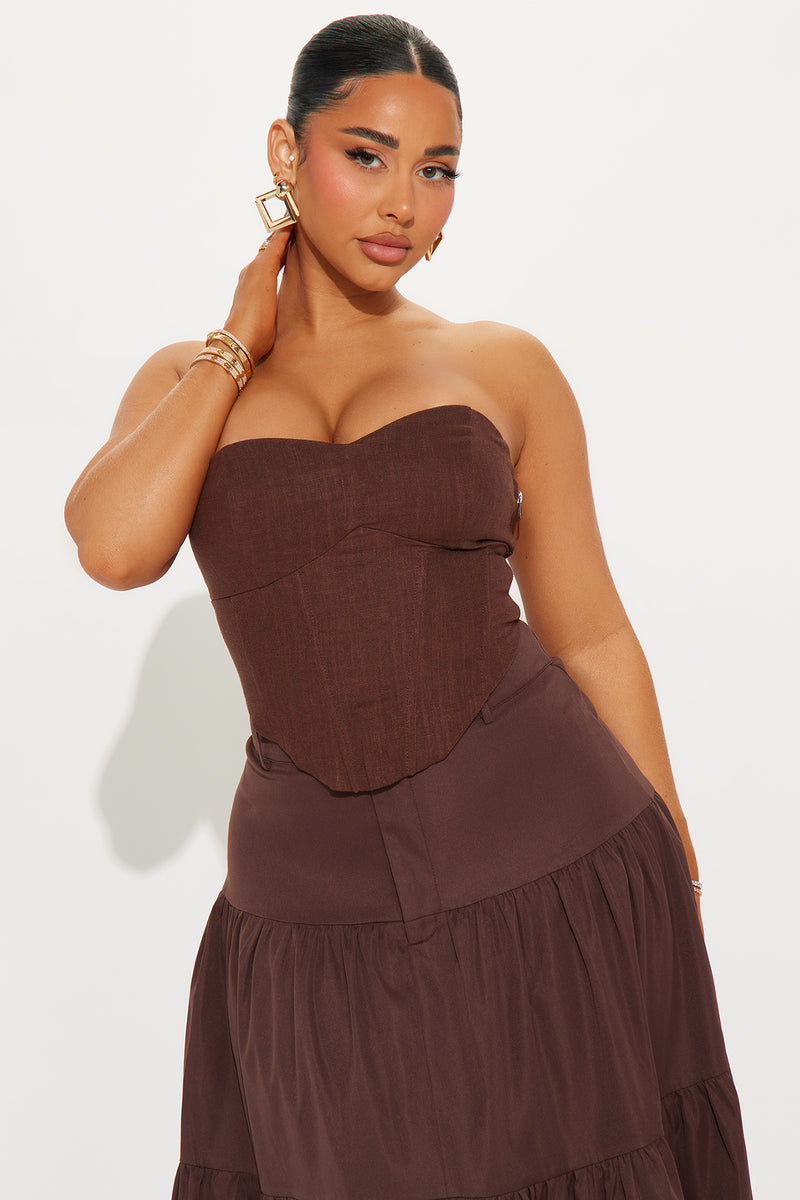 Georgette Linen Corset Top - Chocolate