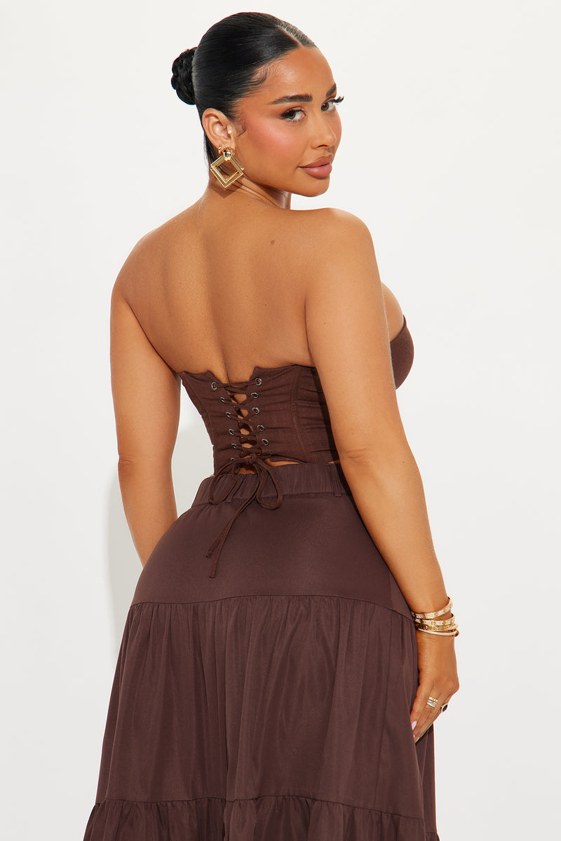 Georgette Linen Corset Top - Chocolate