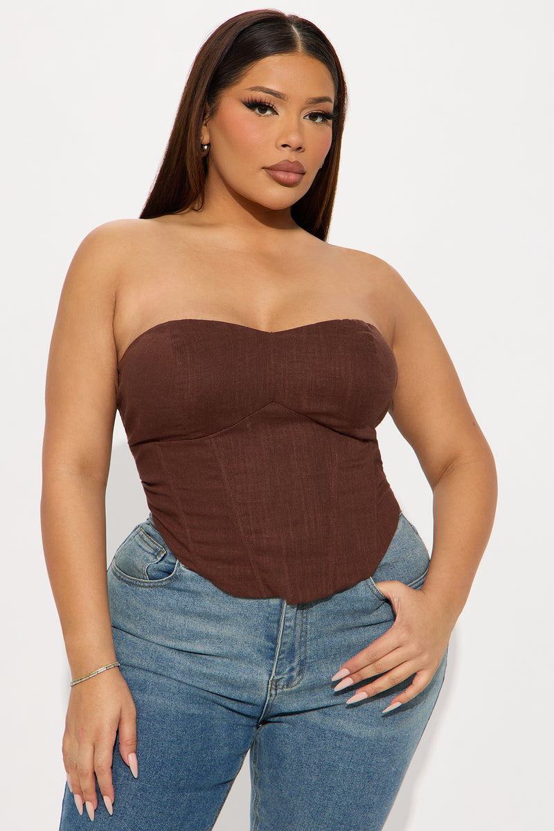 Georgette Linen Corset Top - Chocolate