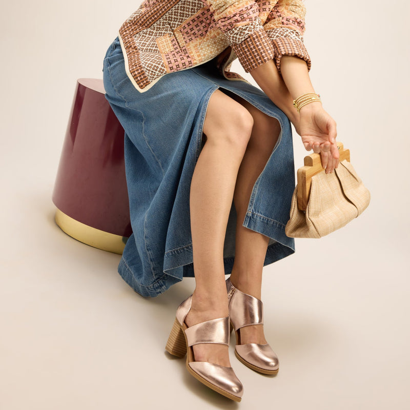 Milan Rose Gold Metallic Nappa Leather Closed Toe Heel