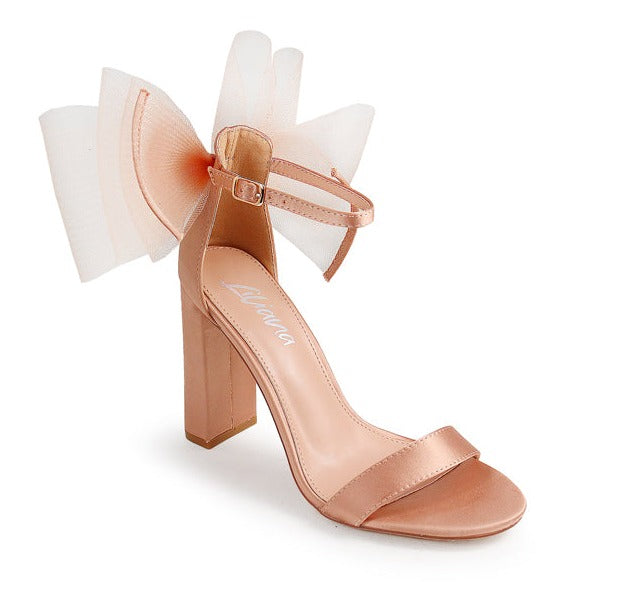 Ankle Strap Block High Heel Bow Sandals Luis-1