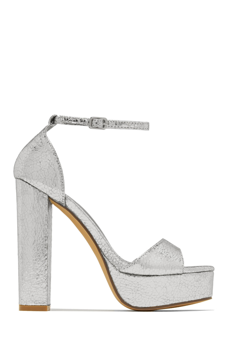 Party Up Platform Block High Heels - Silver