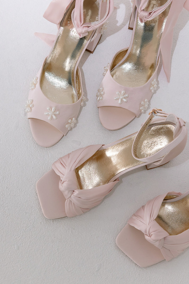 HONEY - PINK BOW SATIN WEDDING SHOES - SALE