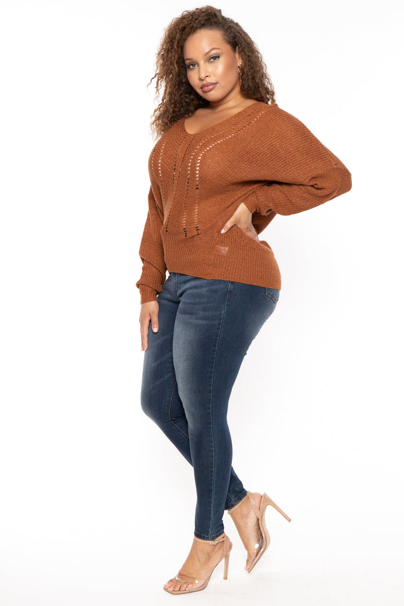 Plus Size Pointelle Tunic Sweater - Camel