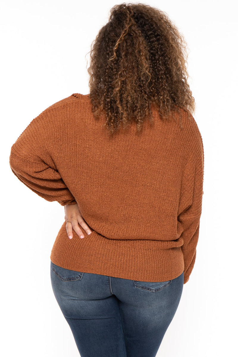 Plus Size Pointelle Tunic Sweater - Camel