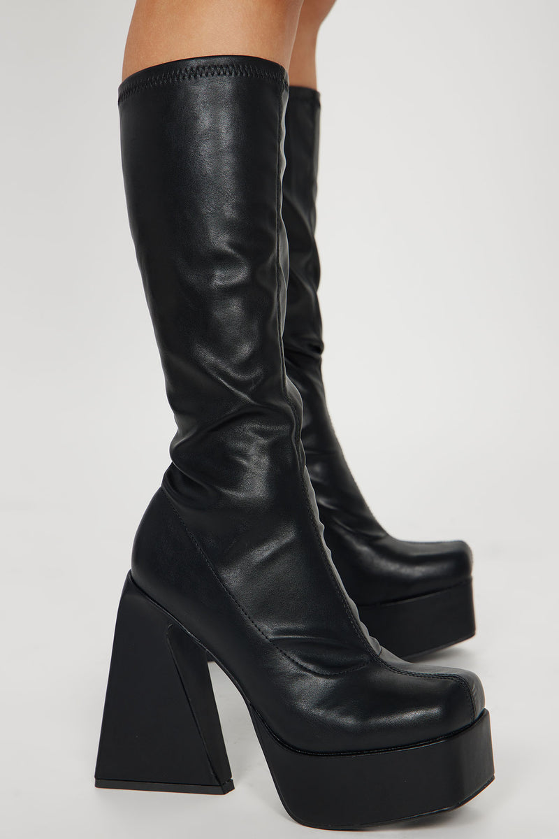 Live Like Me Knee High Heeled Boots - Black