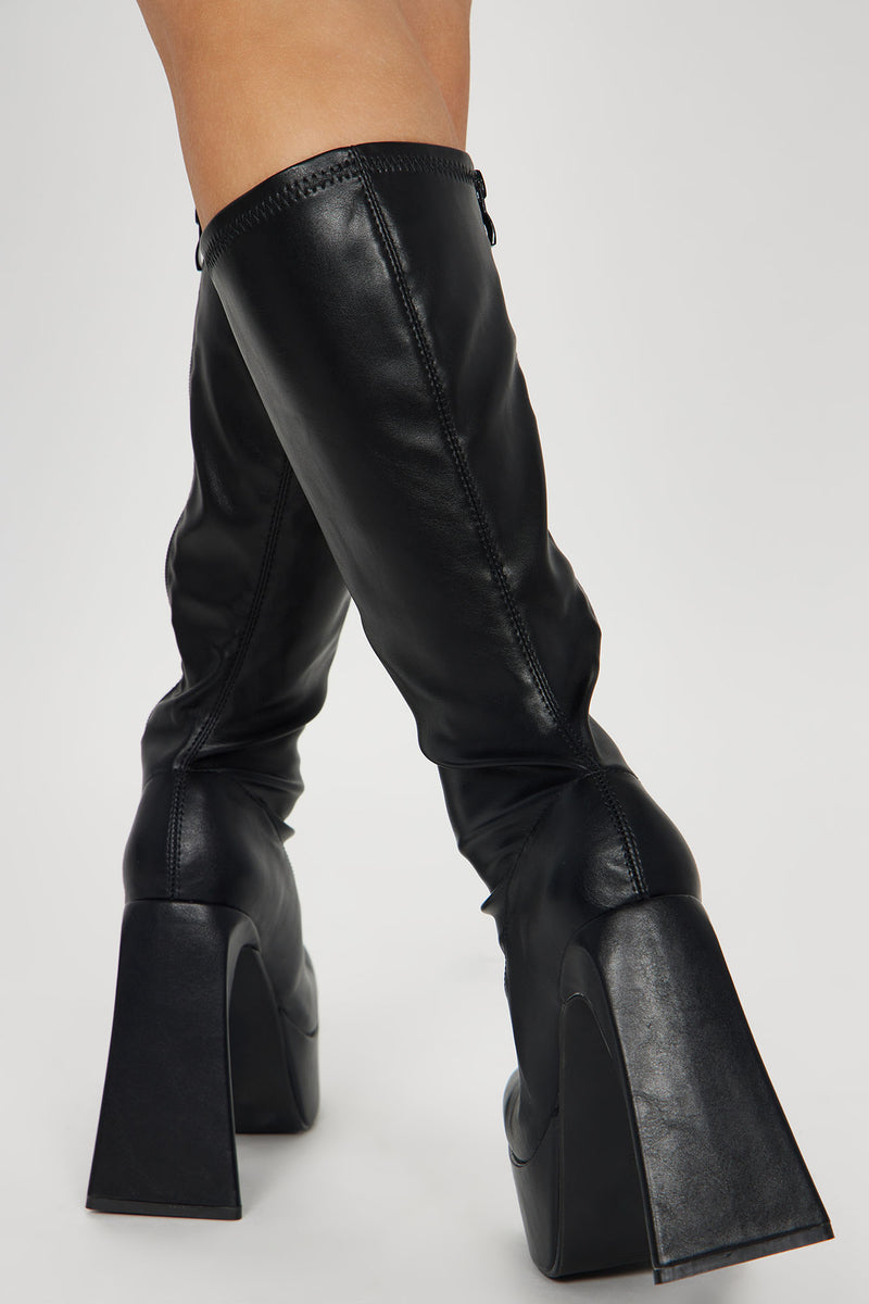 Live Like Me Knee High Heeled Boots - Black