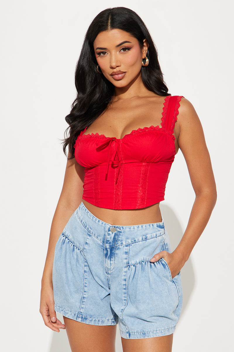 Cottage Core Corset Top - Red
