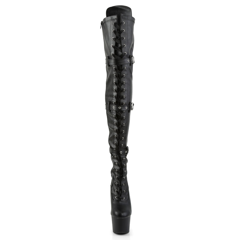 ADORE-3028 Pleaser 7 Inch Heel Black Pole Dancer Kinky Thigh High Boots