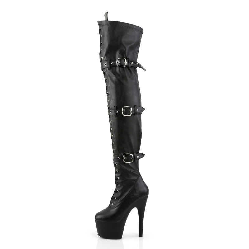 ADORE-3028 Pleaser 7 Inch Heel Black Pole Dancer Kinky Thigh High Boots