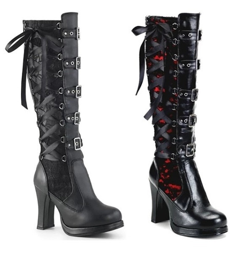 Gothic Knee High Heeled Vintage Style Boots