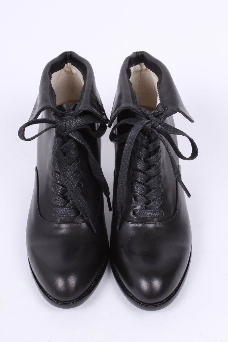 1930s style leather lace-up ankle boot - Black - Betty