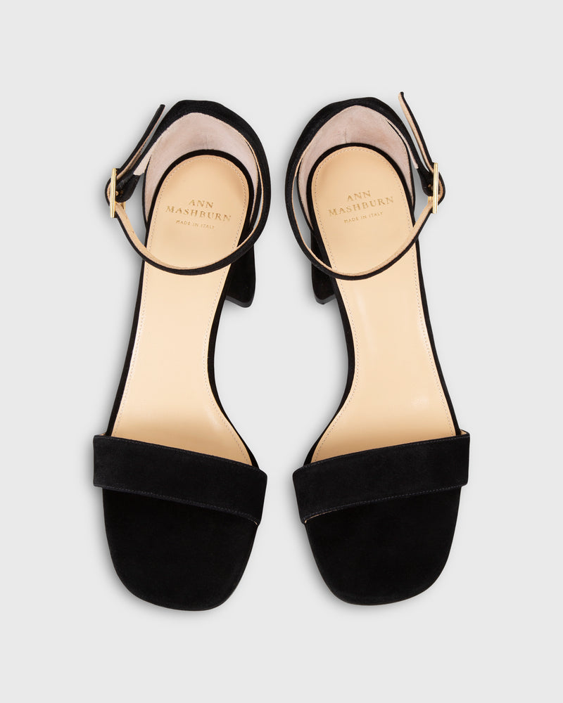 High Ankle-Wrap Block Heel in Black Suede