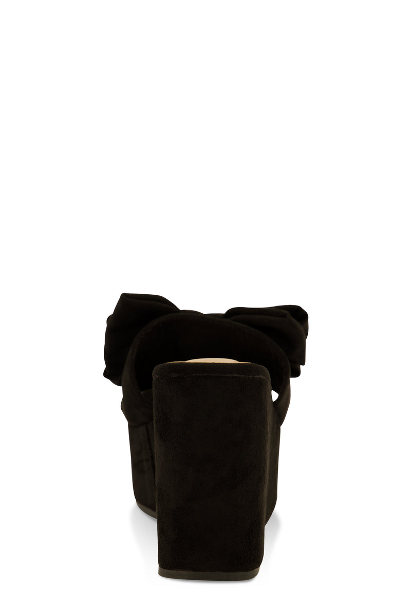 Double Bow Band Wedge Slide Sandals