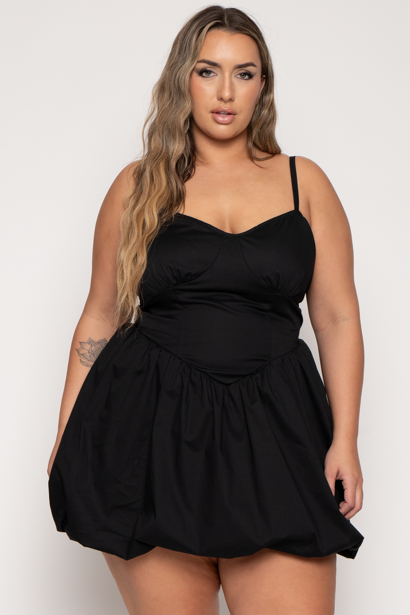 Plus Size Zofia Bubble  Mini Dress -Black