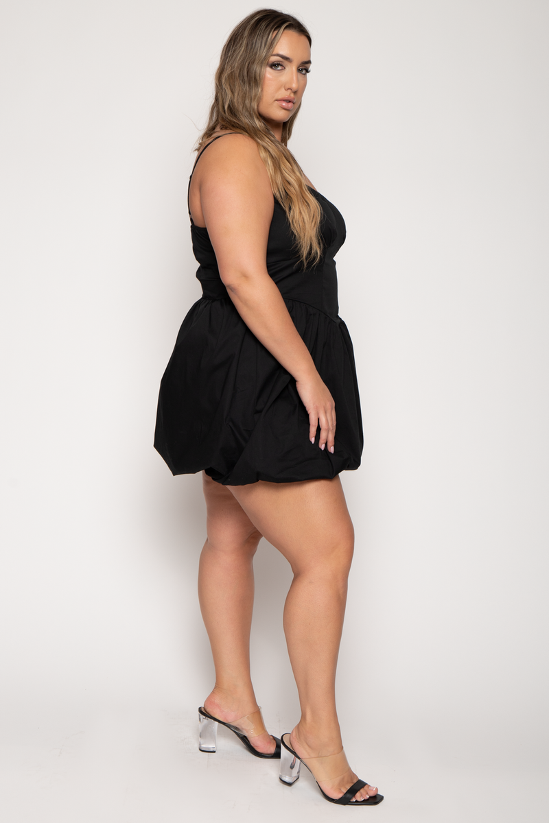 Plus Size Zofia Bubble  Mini Dress -Black