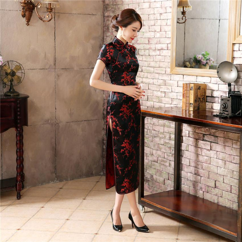 Plus size  plum blossom, brocade fabric long Qipao