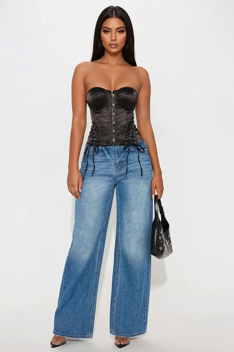 You Don't Know Me Satin Corset Top - Black