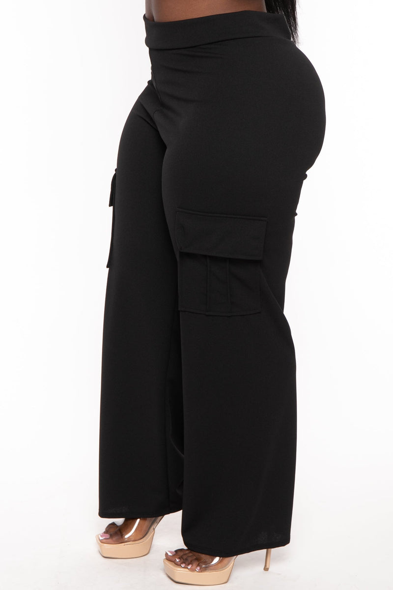 Plus Size Amy Pull Up Cargo Pants - Black