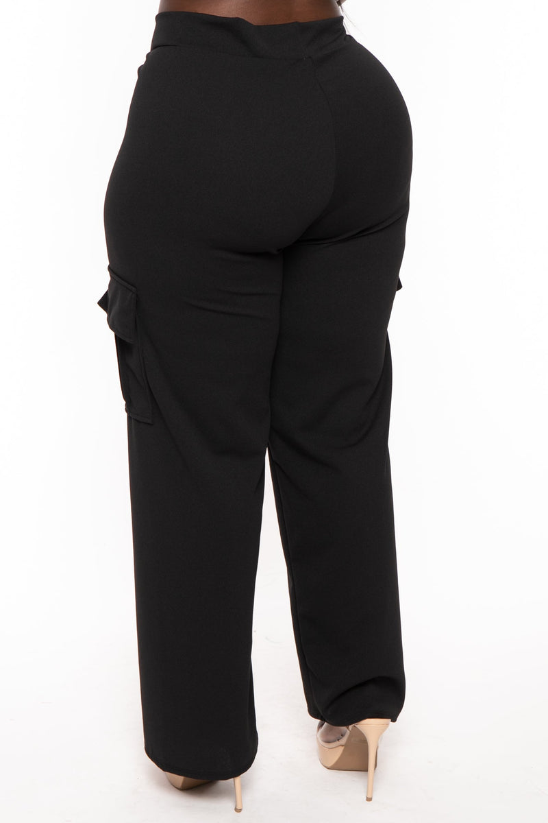 Plus Size Amy Pull Up Cargo Pants - Black