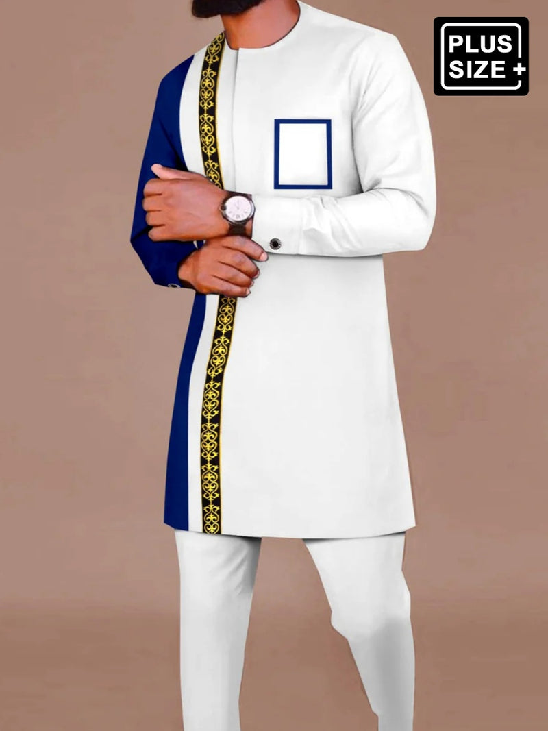 Plus Size African Printed Colorblock Men's Set
