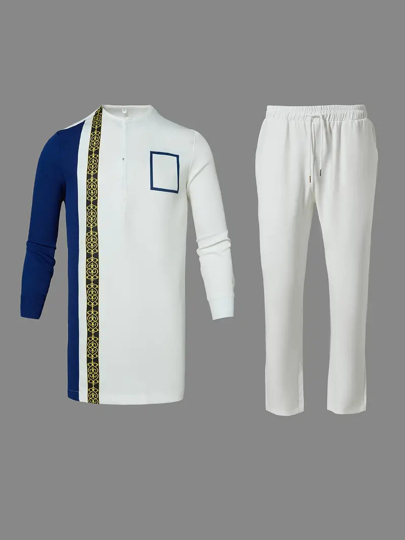 Plus Size African Printed Colorblock Men's Set