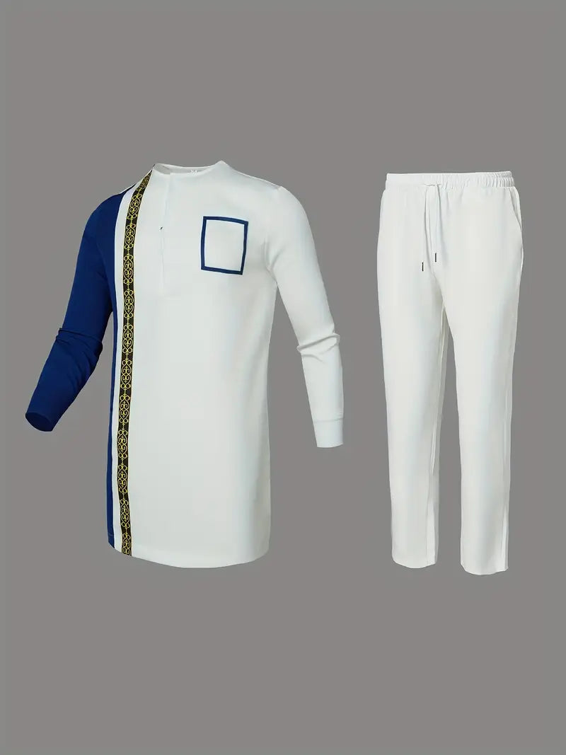 Plus Size African Printed Colorblock Men's Set