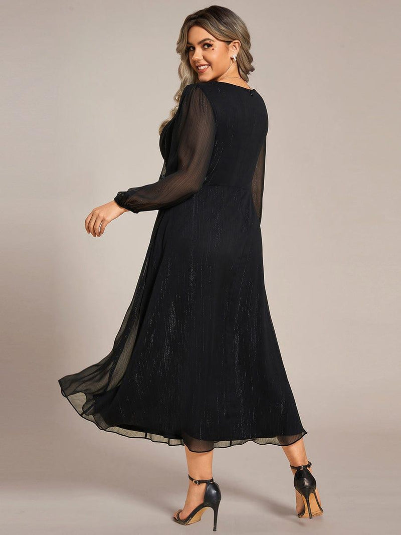 pretty EMBER|Plus Size Long Sleeve V-Neck Chiffon Twist Knot A-Line Evening Dress