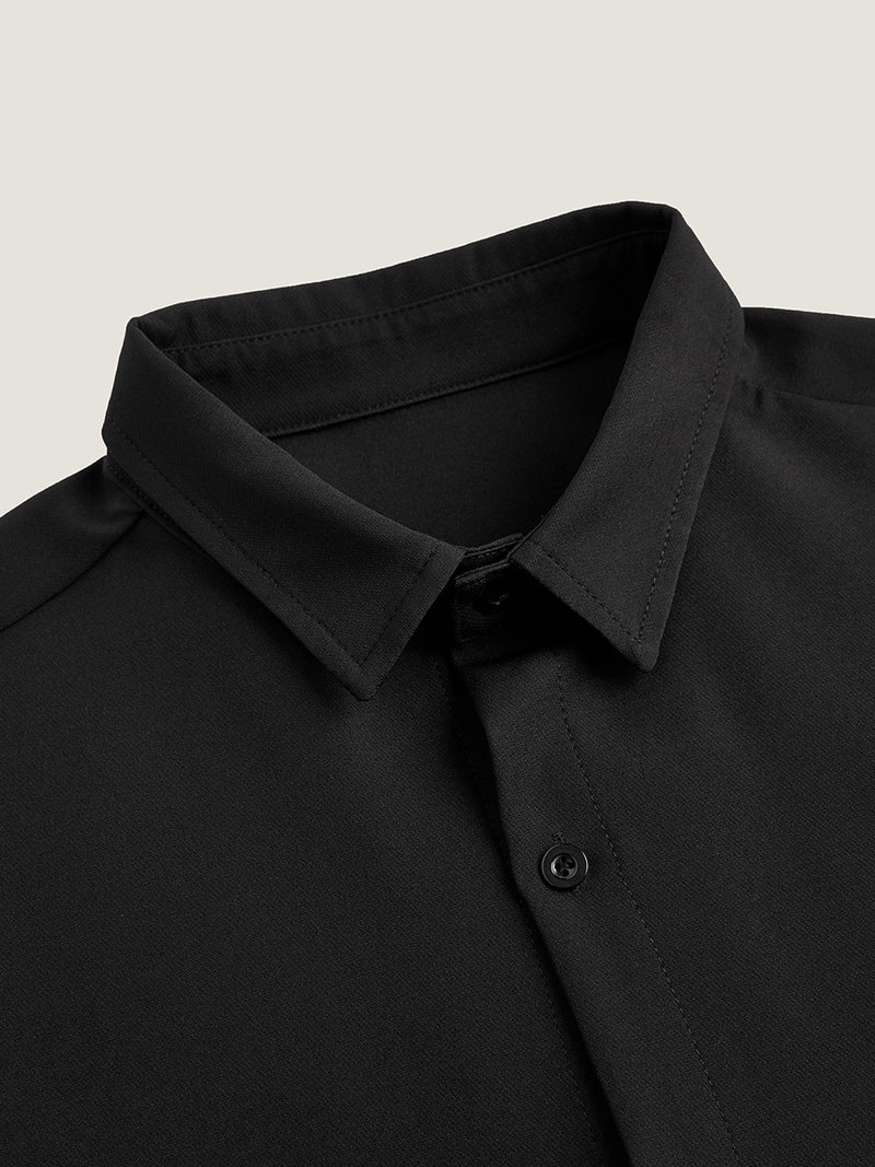 Plus Size Solid Long Sleeve Button Down Men's Set