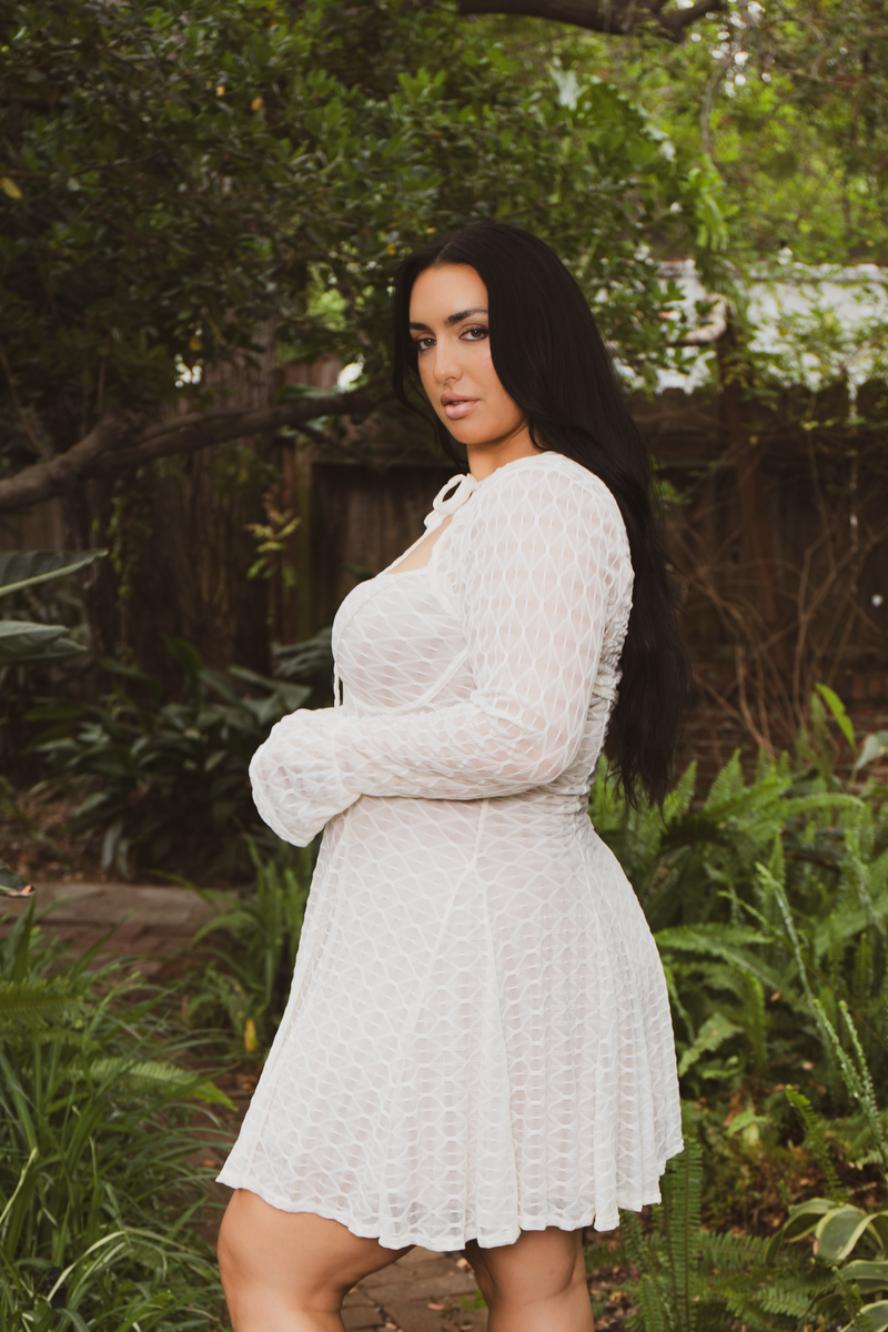 Plus Size Dream Lace 2PC Flare Dress- Cream