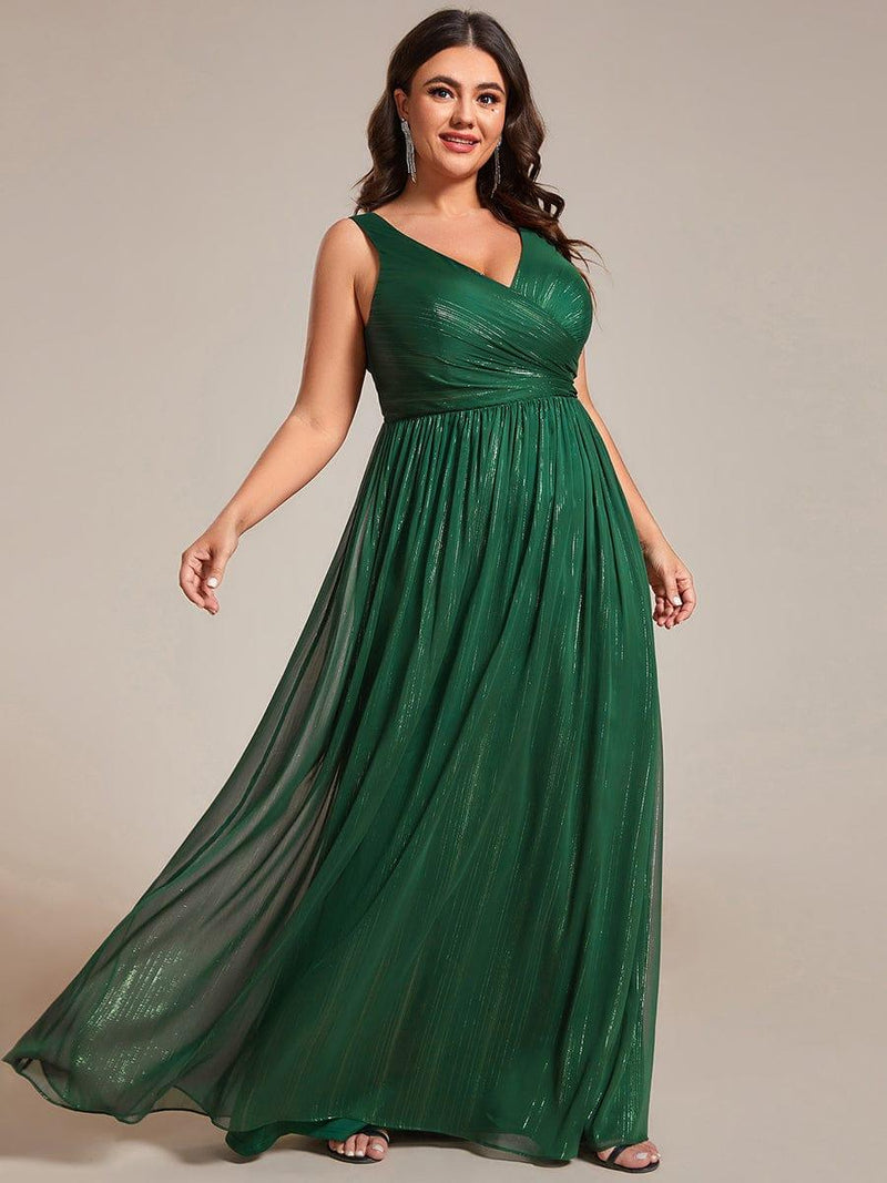 pretty ALAIYA|Plus Size V-Neck Sleeveless Glitter A-Line Formal Dress