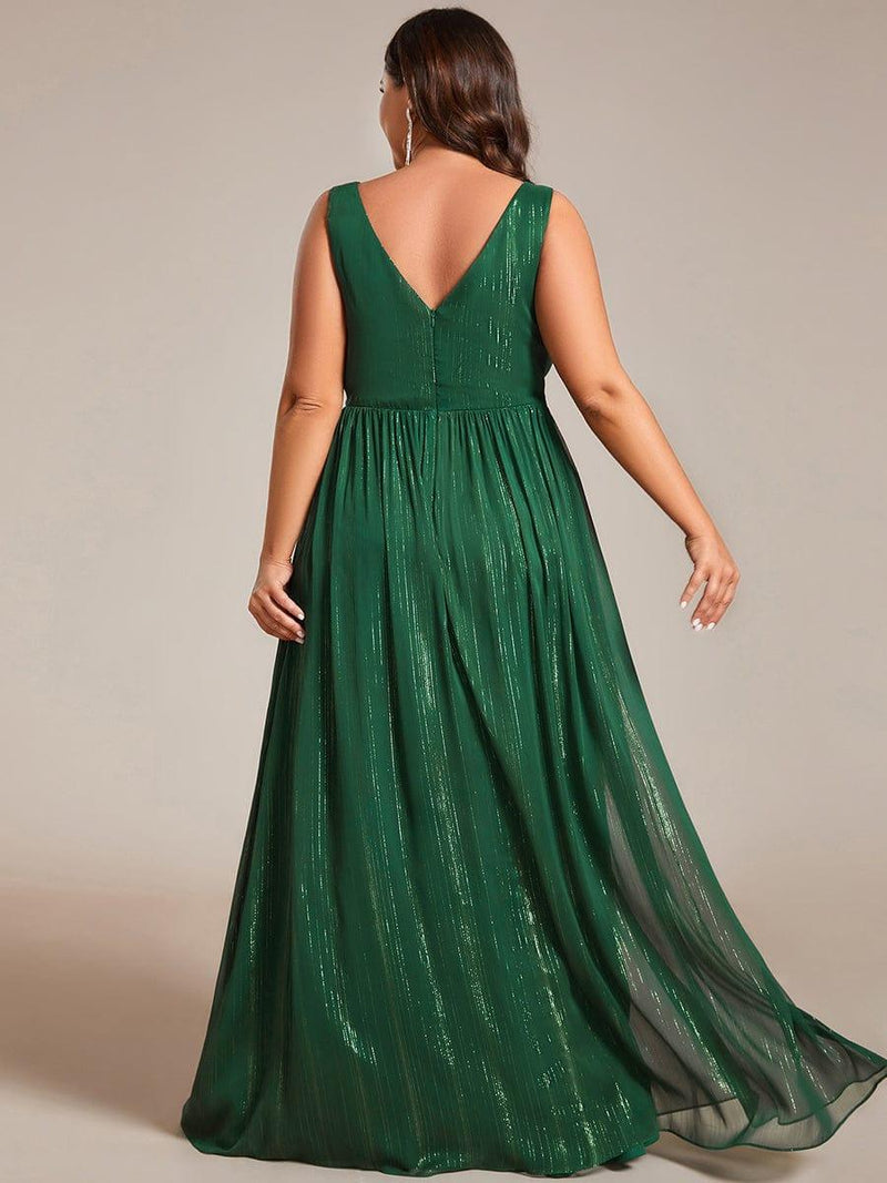 pretty ALAIYA|Plus Size V-Neck Sleeveless Glitter A-Line Formal Dress