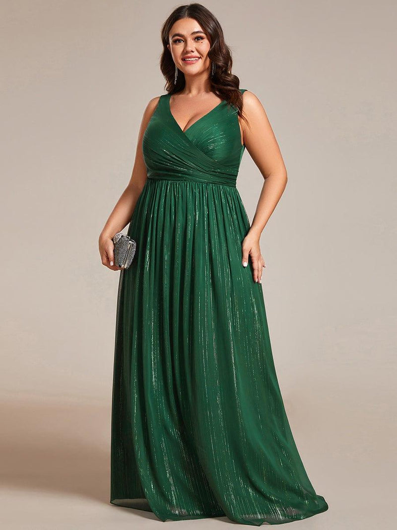 pretty ALAIYA|Plus Size V-Neck Sleeveless Glitter A-Line Formal Dress