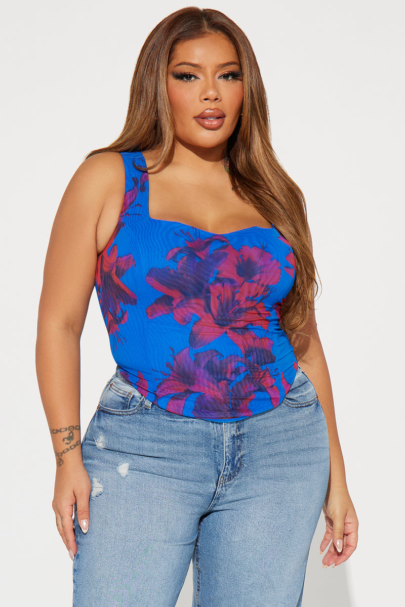 Capri Mesh Corset Top - Blue/combo
