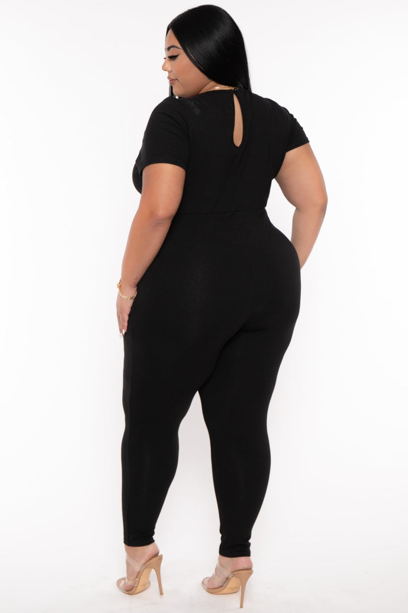 Plus Size Lola Distress Jumpsuit - Black