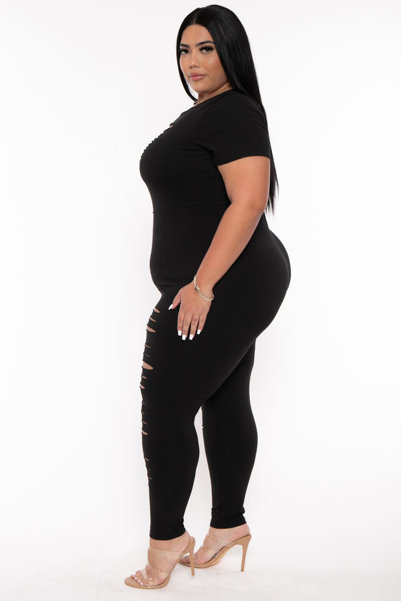 Plus Size Lola Distress Jumpsuit - Black