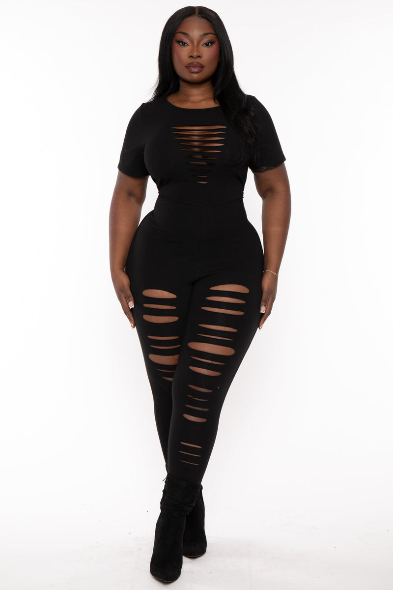 Plus Size Lola Distress Jumpsuit - Black