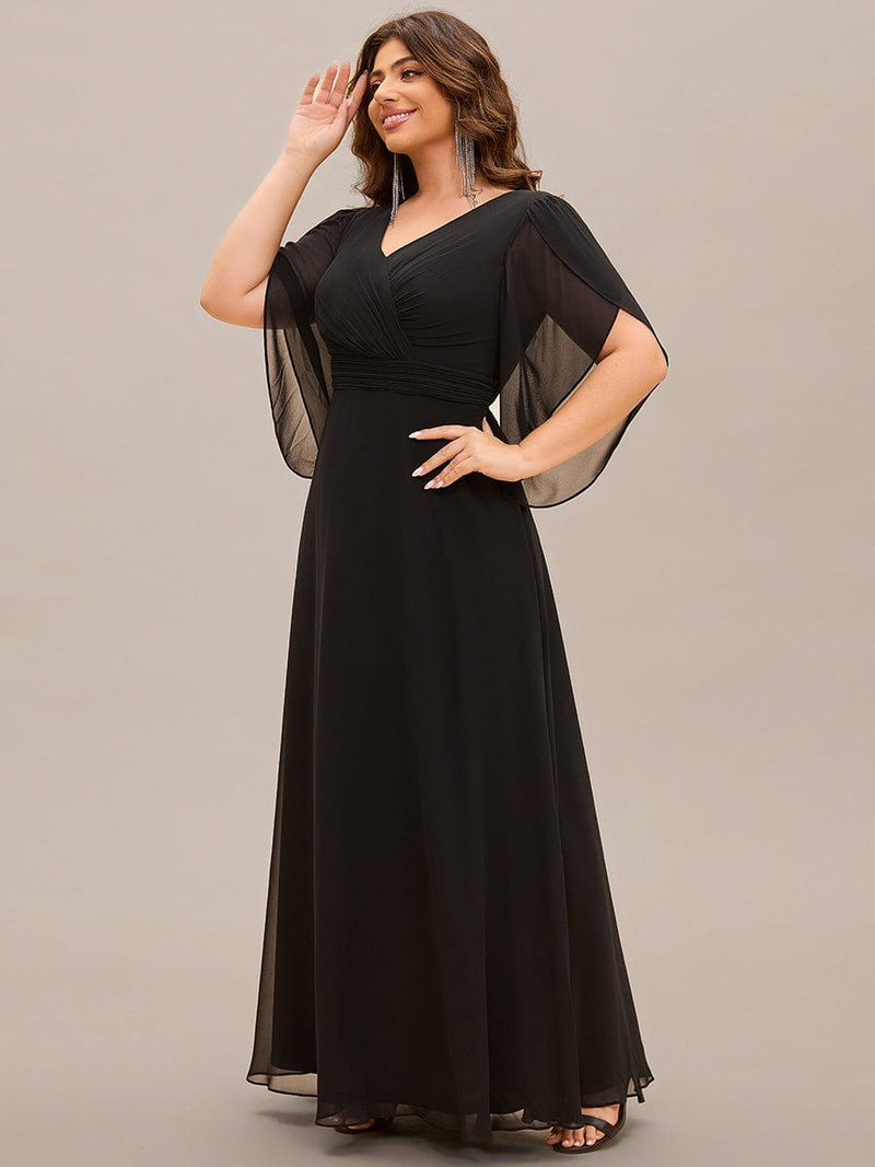 Lena | Plus Size Elegant Pleated Half Sleeve A-Line Maxi Mother of the Bride Dress